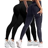 CHRLEISURE Workout Leggings Sets for Women, Gym Scrunch Butt Butt Lifting Seamless Leggings 3 Piece