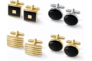 4 Pairs Silver & Gold Cufflinks for Men Metal Classic Tone Men's Cuff Links with Bullet Back Closure Tuxedo Studs and Cufflin