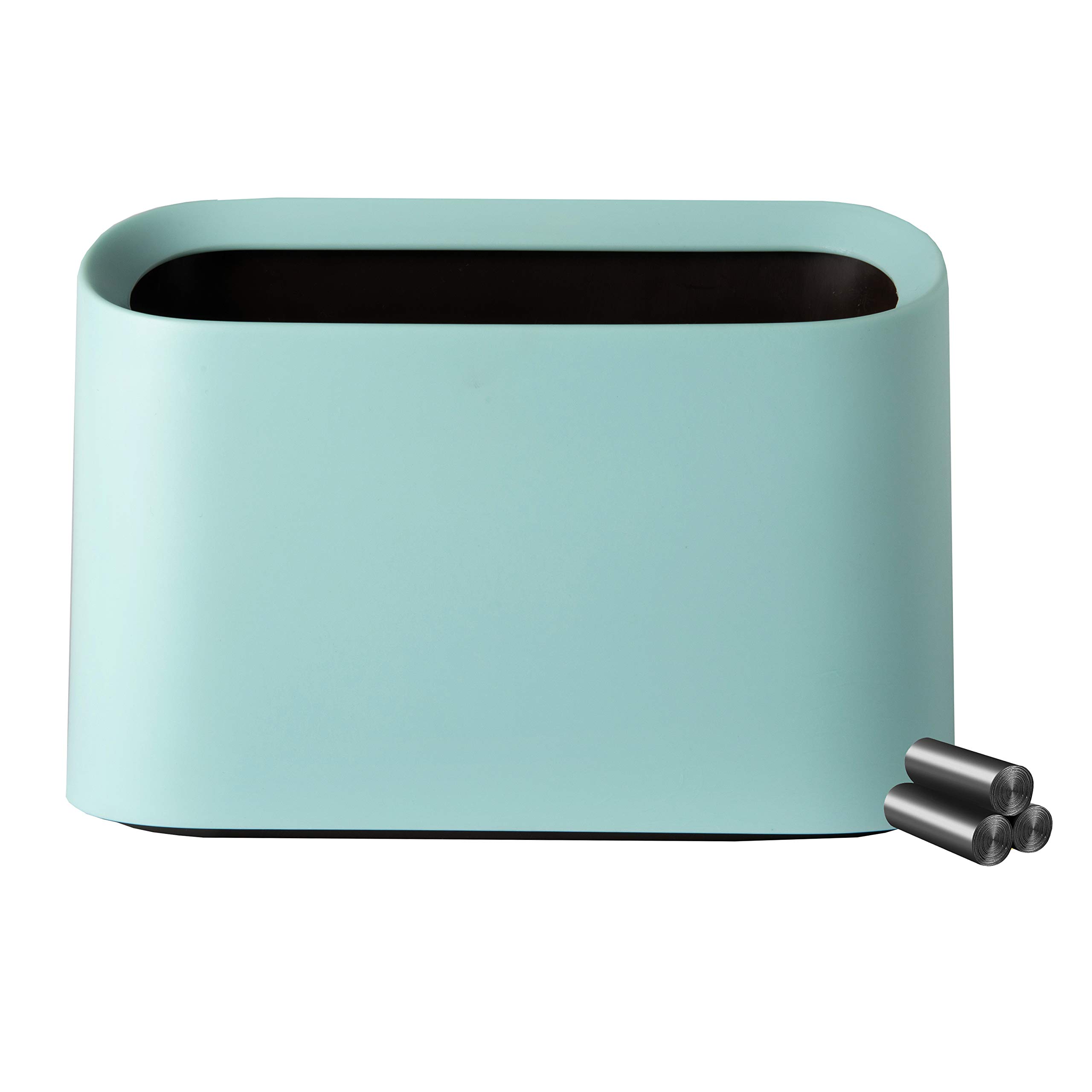 Mini Countertop Wastebasket Trash Can, Makeup Holder Vanity Bathroom Kitchen Car Desktop Office, with 60 Plastic Bags (Blue)