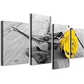 JiazuGo Large Wall Art for Bedroom Canvas - Yellow Rose Flower Wall Decor Black and Grey Pictures for Living Room,Modern Above the Bed Artwork Home Decoration Stretched and Framed Ready to Hang