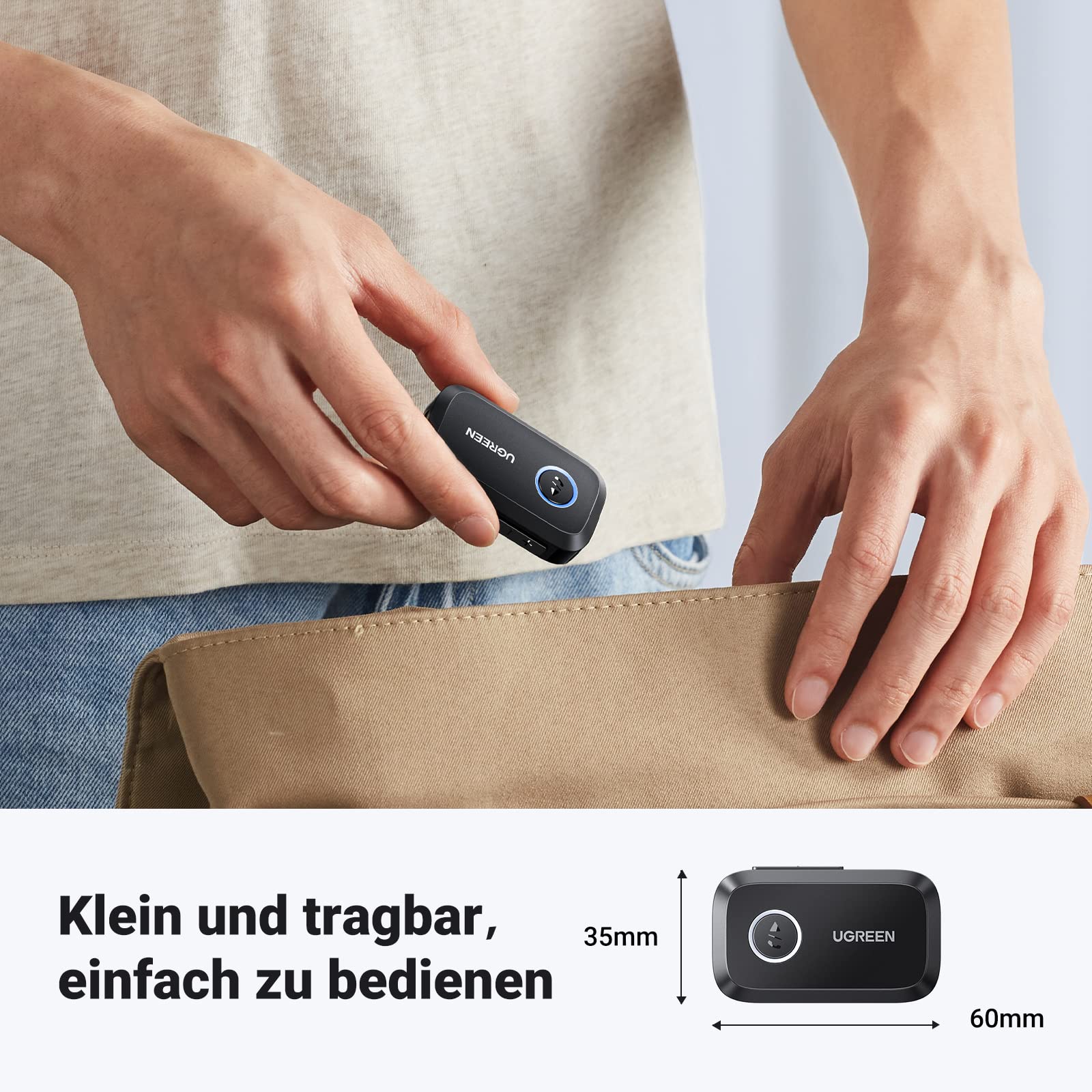 UGREEN Aux Bluetooth Adapter Auto Bluetooth 6.0 Empfänger Freisprechanruf, Stereo Musik, Dualer Kopplung mit 15 Stunden Spielzeit Klinke Adapter für Autoradio/Stereoanlage(Schwarz) 8