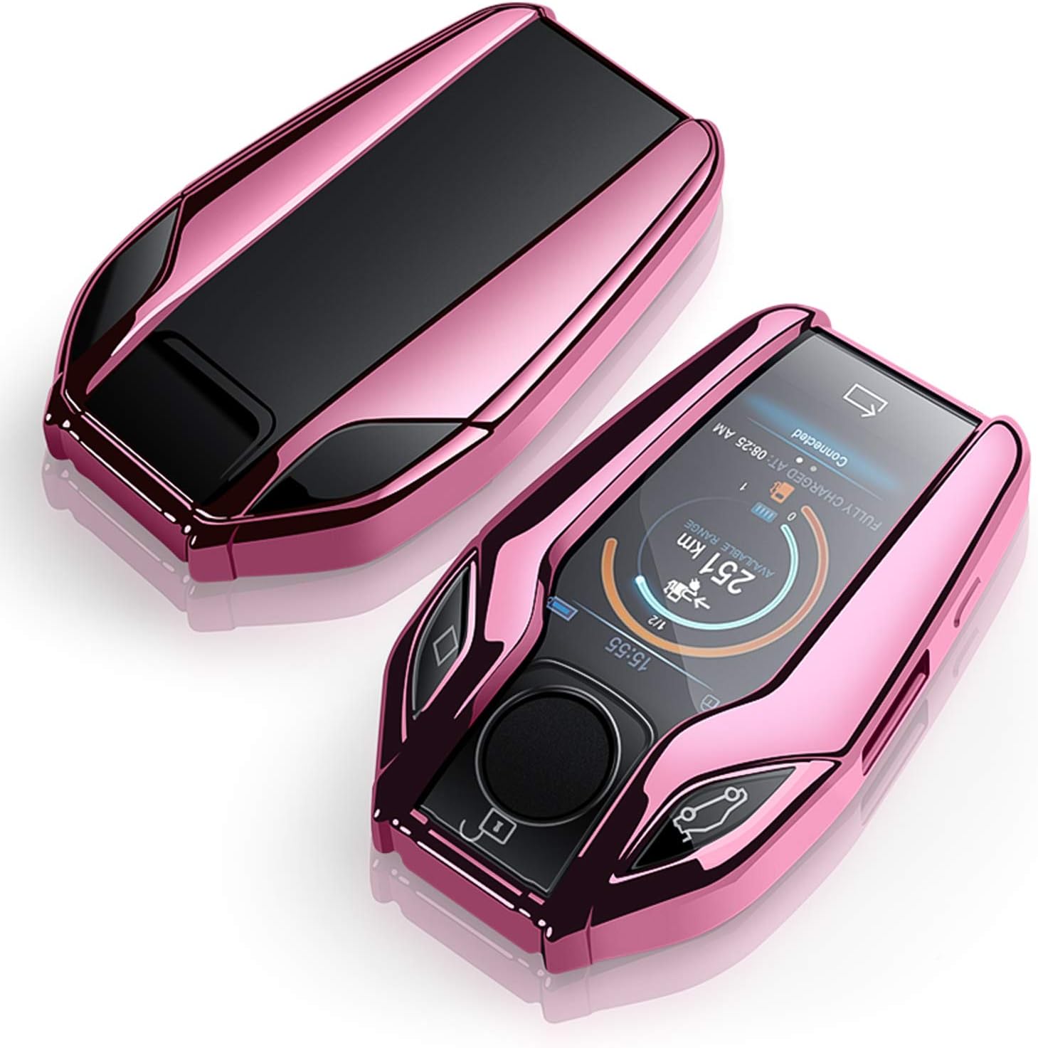 Uxinuo Compatible with BMW Smart Display Key Fob Cover Case Fit for BMW 5 Series BMW New 7 Series G11 G12 … (Rose Gold)
