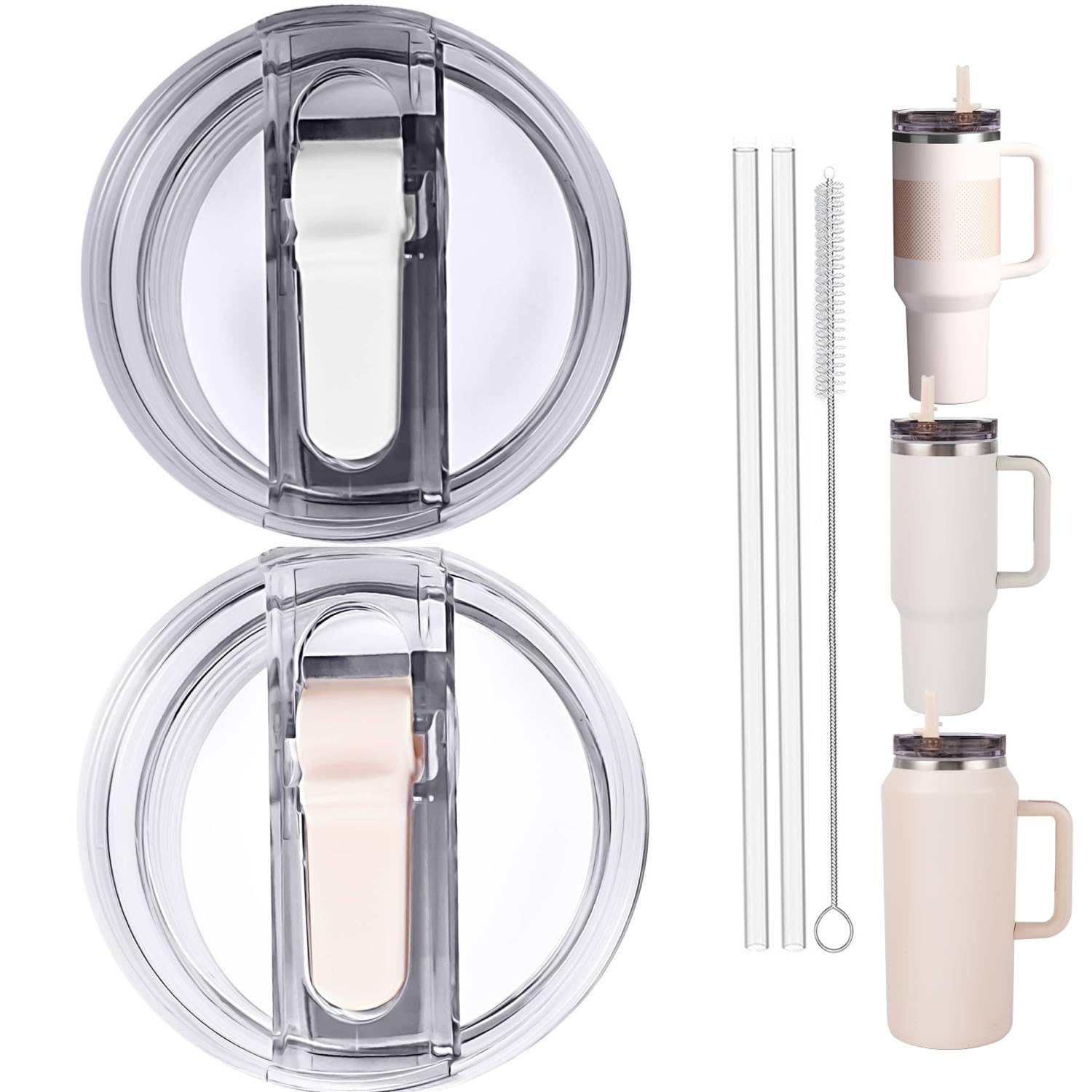 Photo 1 of 2PC Replacement Leak Proof Tumbler FLIP Lid With Straw - Fit For Stanley ProTour Quencher and Quencher H2.0 40oz,64oz Tumbler (CREAM-A AND POLAR, 40oz and 64oz)