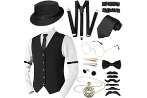 ACEHOME 1920s Mens Costume Accessories Set for Adult, Roaring Retro 20s Gatsby Gangster Costume Outfit with Vest Fedora Hat