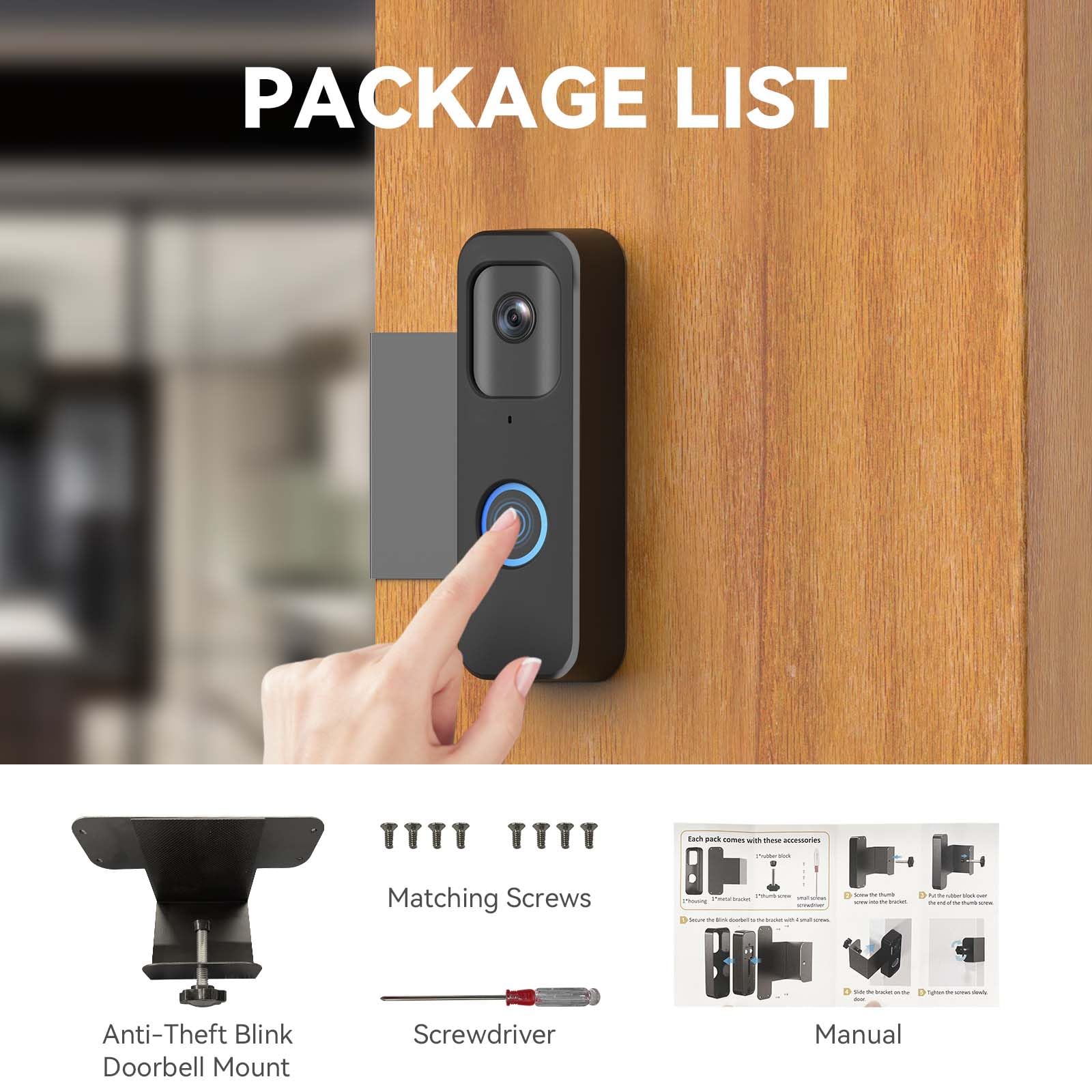 Tizomi Anti-Theft Blink Doorbell Mount, No-Drill Mounting Bracket Only Compatible with Blink Doorbell Camera, Accessories for Apartment Home Rentals (Blink Doorbell is NOT Included)