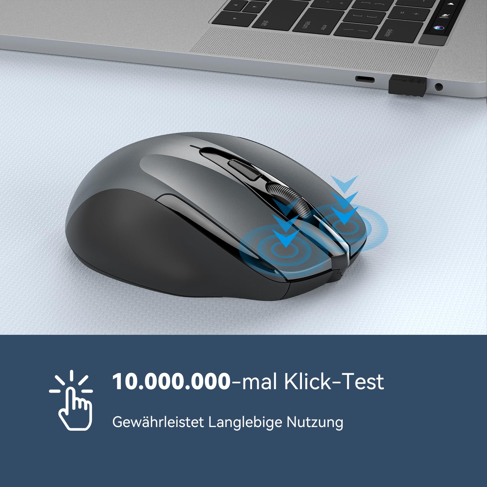 TECKNET Kabellose Maus, 2.4G Optische Funkmaus mit USB Empfänger, 2600 DPI, 24 Monate Akkulaufzei, Ergonomisches Design Wireless Mouse Kompatibel mit Laptop, PC, MacBook, Office Home, Grau 6