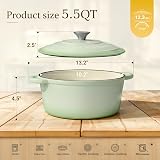 OVERMONT 26cm enamelled cast iron round casserole with lid 5.2L green view 4