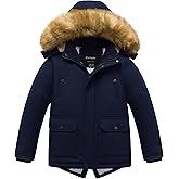 Chrisuno Boy's Waterproof Winter Sherpa Parka Coat Med-Length Outerwear Jackets With Detachable Furry Hood