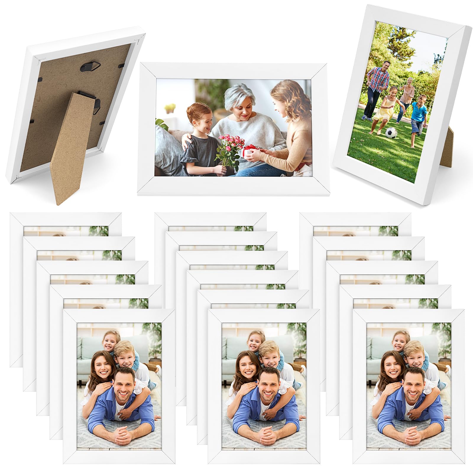 4 x 6 Inch Picture Frame Bulk, Set of 16 Wood Photo Frames with Acrylic Sheet Small Picture Frames with Invisible Nail and S Hooks for Wall Table Top Display - White
