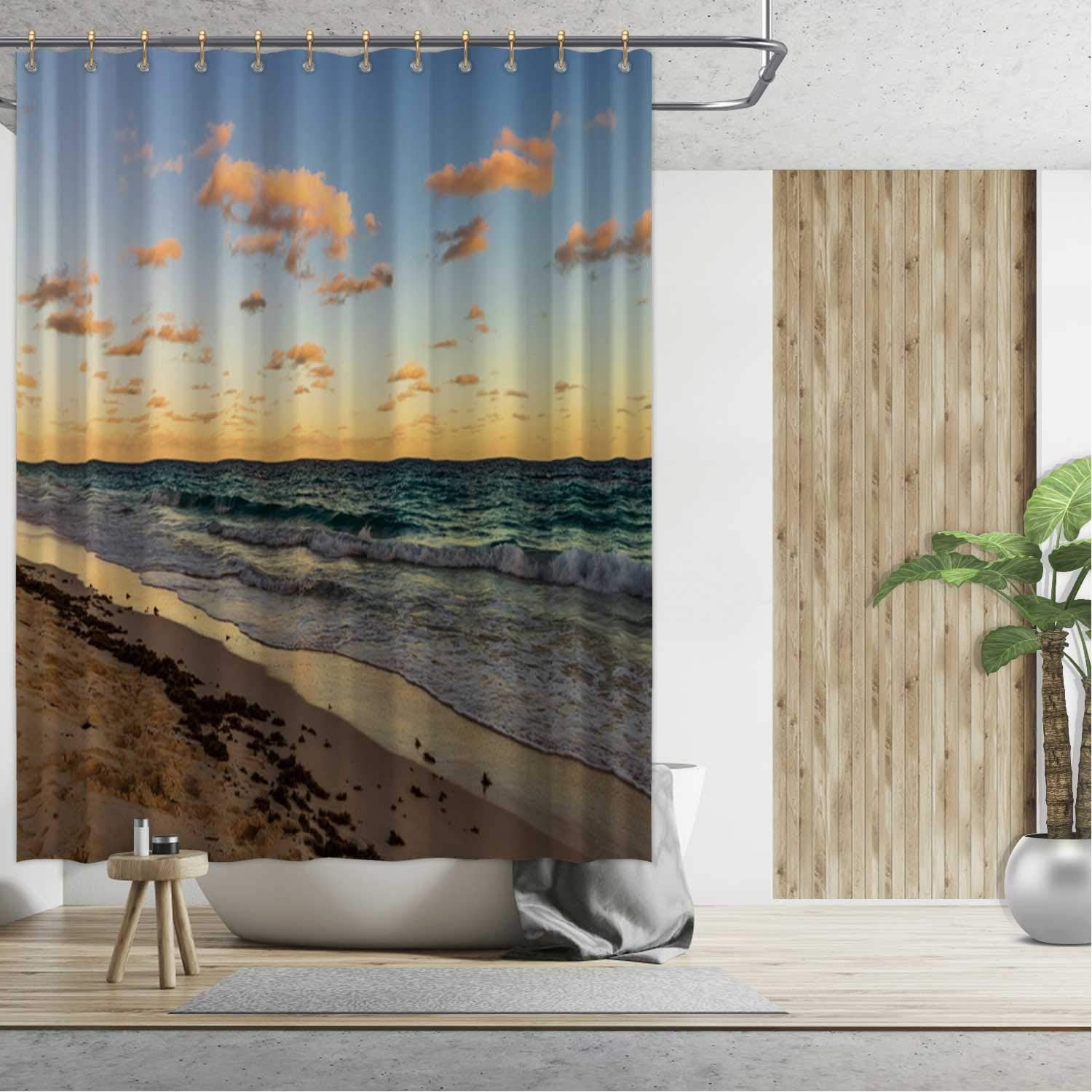 ALUONI Paradise Travel Destination Beach in Hamilton Bathroom Curtains Shower,Bermuda for Condo,72''W x 79''H