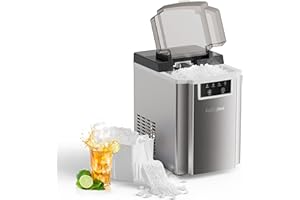 KaringBee Nugget Ice Maker – 45lbs/Day Pebble Ice in 5 Mins, Chewable Sonic Ice Machine with Self-Cleaning, Quiet Stainless Steel Countertop Ice Maker for Home, Office, RV – 2025 Upgraded