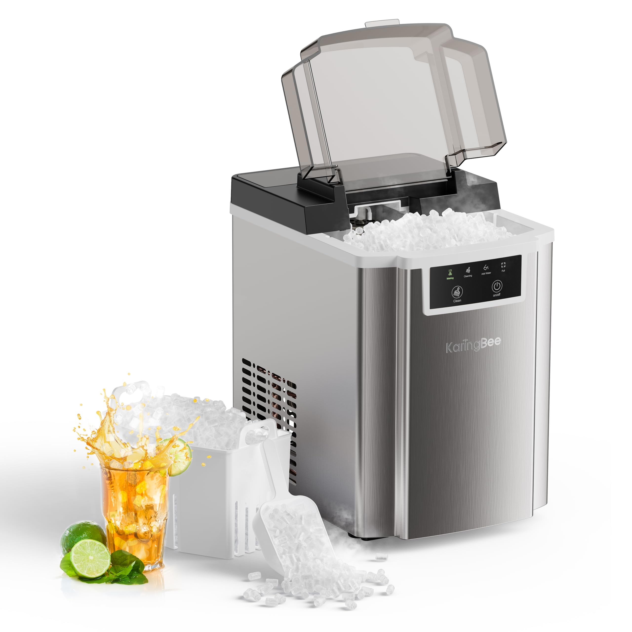 Photo 1 of KaringBee Nugget Ice Maker – 45lbs/Day Pebble Ice in 5 Mins, Chewable Sonic Ice Machine with Self-Cleaning, Quiet Stainless Steel Countertop Ice Maker for Home, Office, RV – 2025 Upgraded