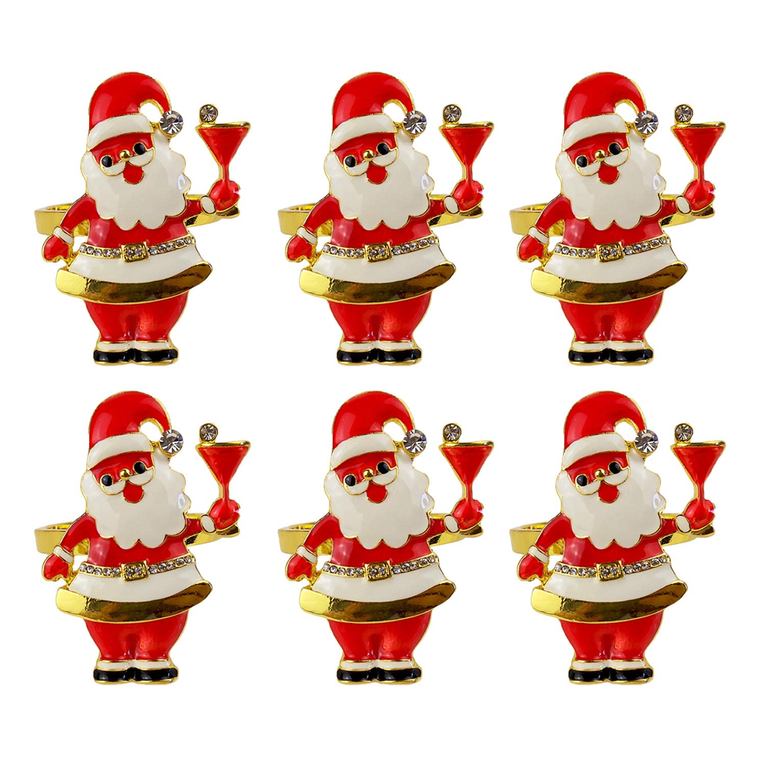 Xmas Napkin Rings Set of 6, Father Chirstmas Napkin Ring for Wedding, Thanksgiving Day, Family Gatherings, Birthday and Dinner Party (Santa Claus)