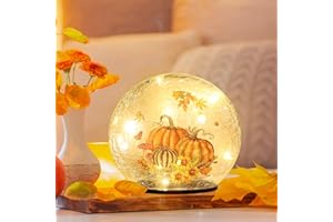 NEEDOMO Fall Table Decor, Sparkling Crackle Glass Ball with LED Lights Timer for Thanksgiving Decor, Autumn Centerpieces Thanksgiving Decorations for HomeTabletop Mantel Indoor