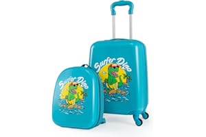 Goplus 2 PCS Kids Luggage, 13" Backpack & 16" Carry-on Suitcase w/Spinner Wheels, Telescopic Handle, Hard Shell Rolling Troll