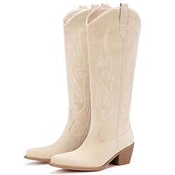 Pasuot Western Cowboy Boots for Women - Beige Knee