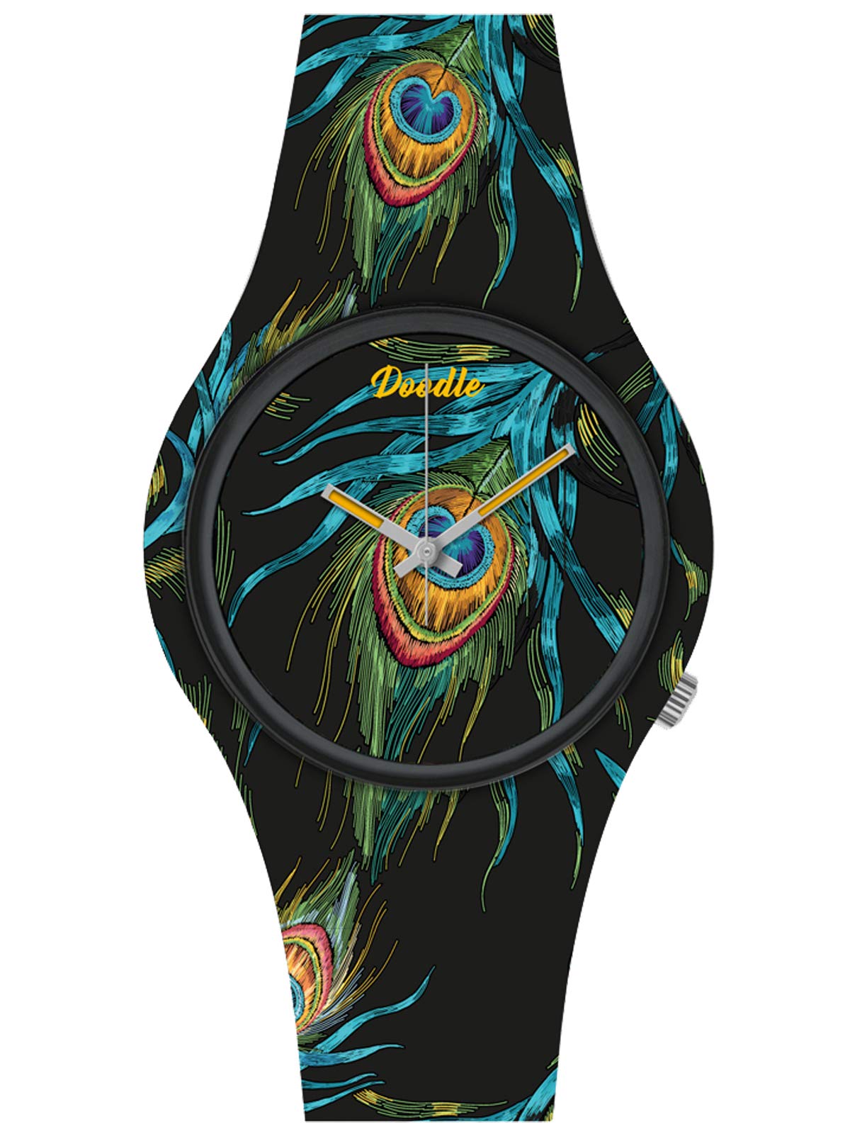 Doodle Watch Wild Mood Tattoo Clock Peacock Feather Black DO39009