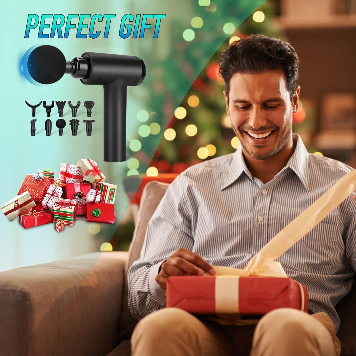 Massage Gun Deep Tissue, Muscle Percussion Back Neck Head Handheld Hammer Massager for Athletes, 30 Speed Level, LED Touch Screen, Long Battery Life with 10 Heads: Health & Personal Care