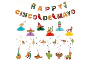 DUNCHATY 43PCS Cinco de Mayo Party Decorations, Mexican Themed Party Decoration Hanging Swirls and Banner Pack Fiesta Party Supplies for Taco Tout a Party, Baby Shower, Bachelorette Carnivals