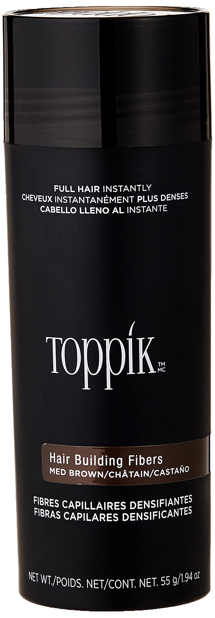 Toppik Hair Building Fibres Powder, Medium Brown, 55g Bottle - for A Thicker-looking Hairline, Crown and Beard, Instant Thinning Concealer for Men and Women ​