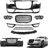 Front Bumper Cover W/Grille Compatible with 2015-2023 Chrysler 300 C SRT Style No Sensor Hole