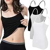 Ibeauti Womens Camisole with Shelf Bra Cotton Tank Top Adjustable Spaghetti Straps Cami Tops 3 Packs