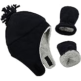 Century Star Baby Fleece Hat Warm Earflap Kids Caps Toddler Boys Winter Hat and Mitten Set