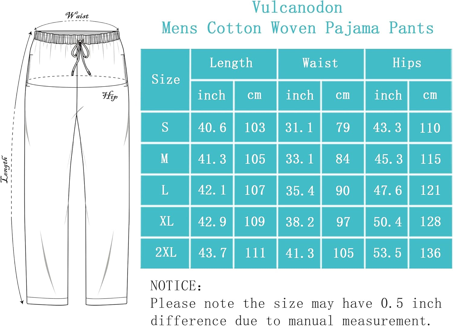 Vulcanodon Men's Cotton Woven Pajama Pants, Soft Lounge Pajama Pants with Big Pockets for Men Plaid Pj Bottoms at  Men’s Clothing store