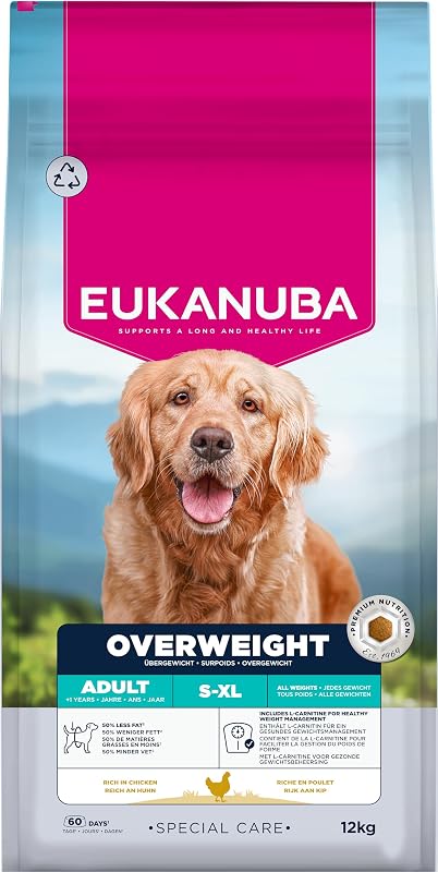 Overweight pour Chiens au Poulet - Aliment Sec Special Care à Faible teneur en matières Grasses, destiné à la Perte de Poids des Chiens sujets à la Surcharge pondérale, 12 kg