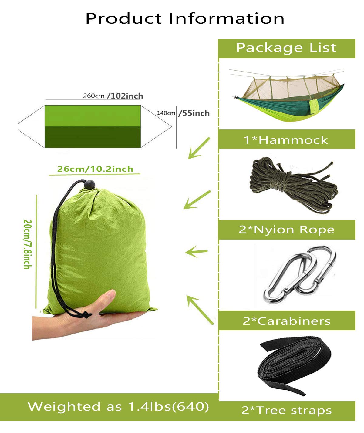 oleein Hamaca para Acampar con mosquitera de Viaje al Aire Libre Hamaca para Acampar Excursionismo Mochilero Picnic