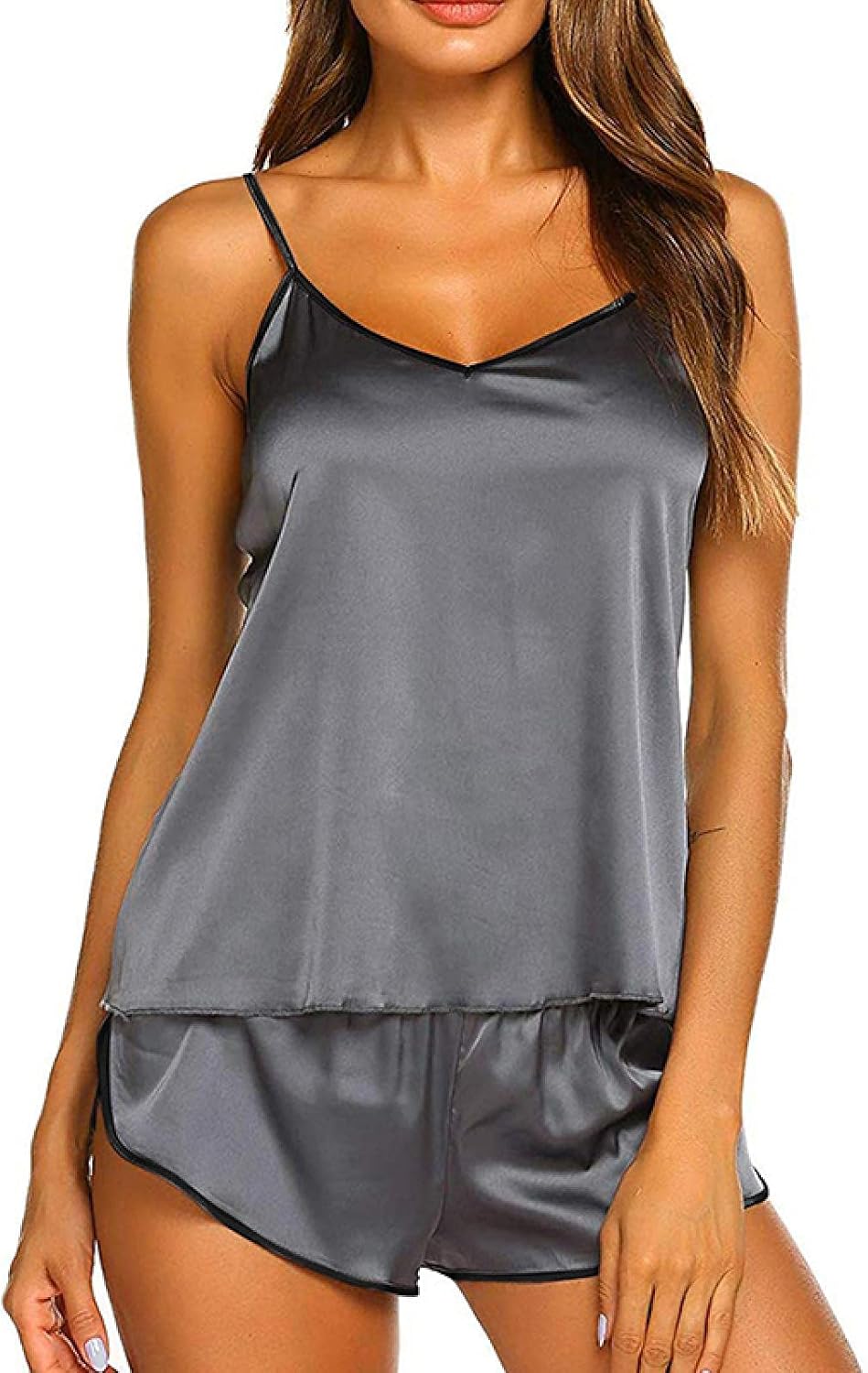 MLOPPTE pajamas,Summer Women Sexy Pajama Set Sleeveless Top Shorts Set