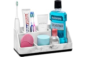 VITVITI Toothbrush Holder for Bathroom, Resin Bathroom Organizer Countertop Sink, Bathroom Counter Organizer Accessories 5 Compartment Storage for Toothpaste/Vanity, White Marble Color