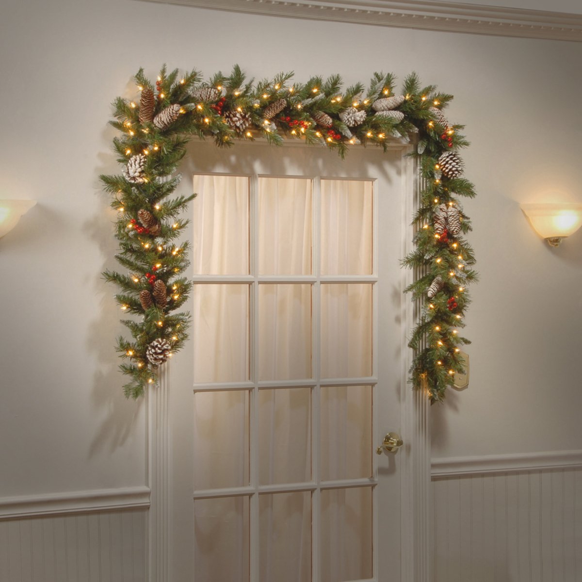 National Tree 9 Foot by 10 Inch Frosted Berry Garland with 100 Clear Lights (FRB-9GLO-1)