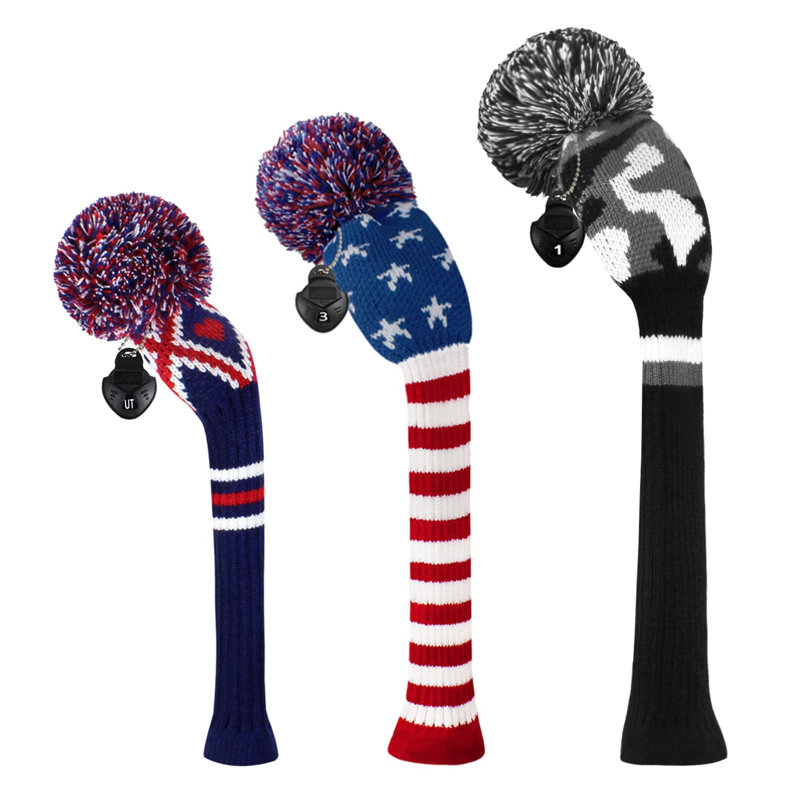 Scott Edward Knit Golf Head Covers for Woods Set of 3 Fits Well Driver(460cc) Fairway Wood and Hybrid(UT) The Perfect Change for Golf Bag