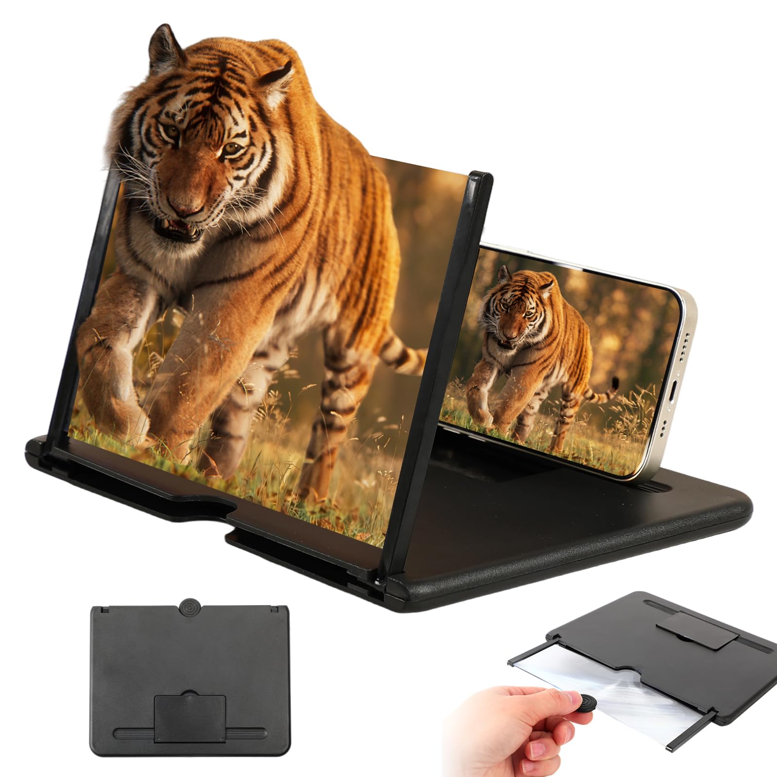 Photo 1 of 2026 Upgraded Big Screen Phone Magnifier,3D HD Screen Amplifier with Foldable Stand, Portable Mobile Phone Magnifier Projector for Movies & Gaming, Universal Compatible with All Smartphones (14 in)