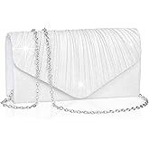 Larcenciel White Clutch Purse for Women, Elegant Pleated Evening Bags with Chain Strap, Sparkly Green Sequin Envelope Clutch Bag, Formal Shoulder Handbag for Wedding, Party, Prom, Cocktail, Date Night
