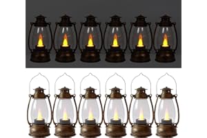 LLQ 12 Pack Vintage Decorative Lanterns, Mini Candle Lantern Decorative LED Candle Holders with Flameless Candles for Wedding Table Centerpieces, Christmas Party Outdoor Decorations, Brown