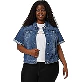 Agnes Orinda Women's Plus Size Denim Jacket Short Sleeve Lapel Button Front Work Western Outfit Jean Jackets