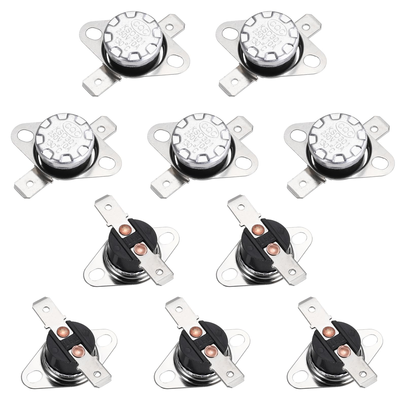 sourcing map KSD301 Thermostat 130°C/266°F 10A Normally Closed N.C Adjust Snap Disc Temperature Switch for Microwave,Oven,Coffee Makers 5pcs,Bakelite Material