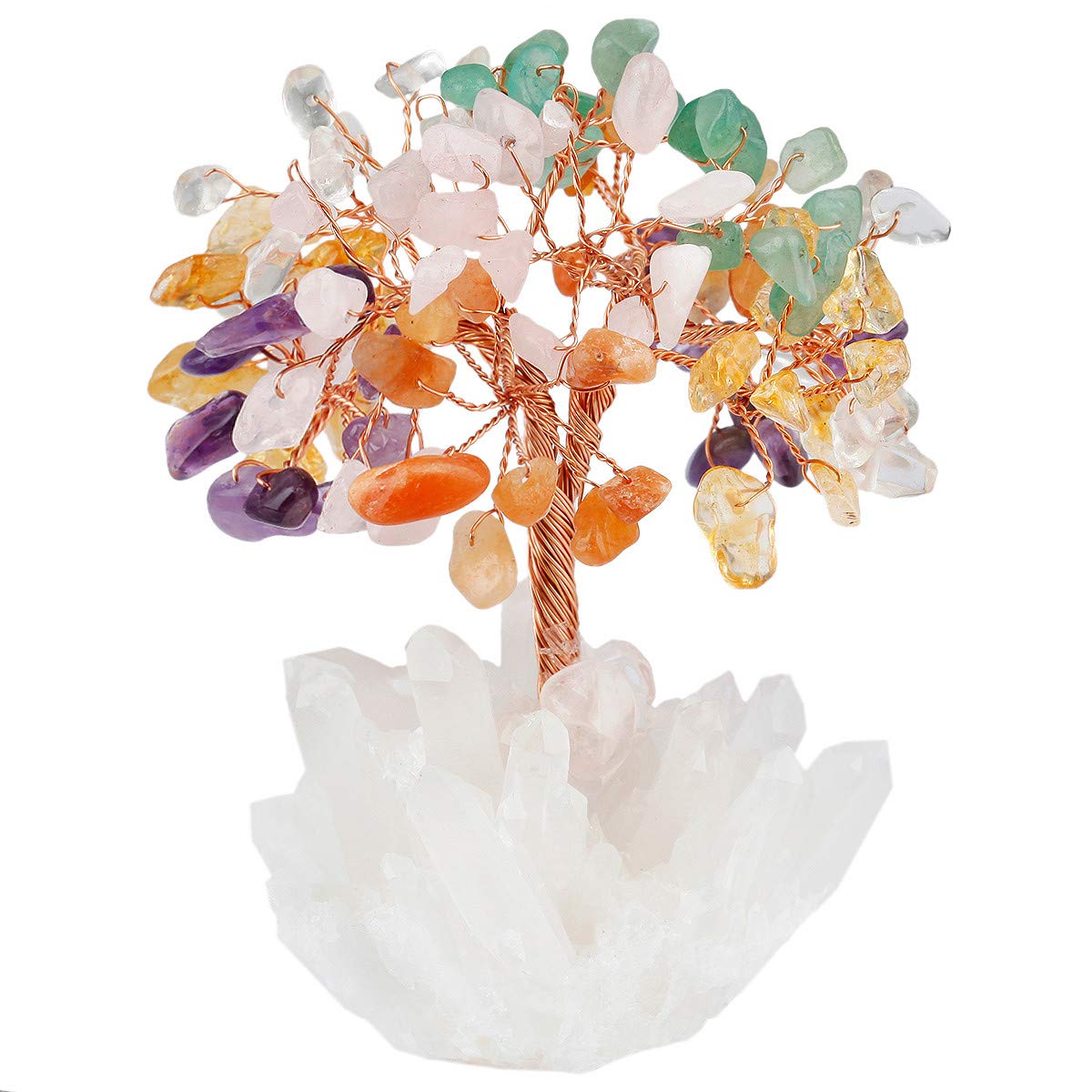 Nupuyai Colourful Healing Crystal Tree with Gift Box, Good Luck Fengshui Bonsai Chips Stone Money Tree Figurine Spiritual Ornament for Home Office Decor