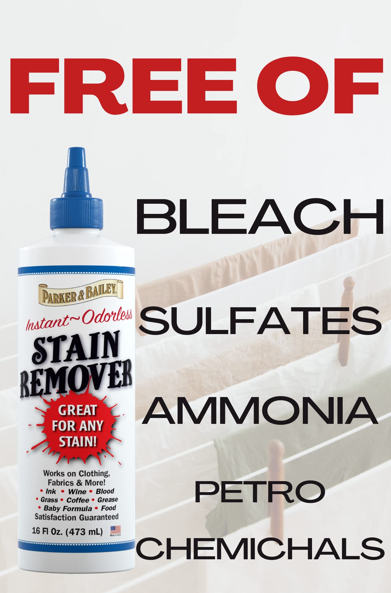 Parker and Bailey Stain Remover- Blood Stain Remover for Carpet, Clothes, Sheets and Mattress - Garment and Fabric Laundry Stain Remover - 16oz