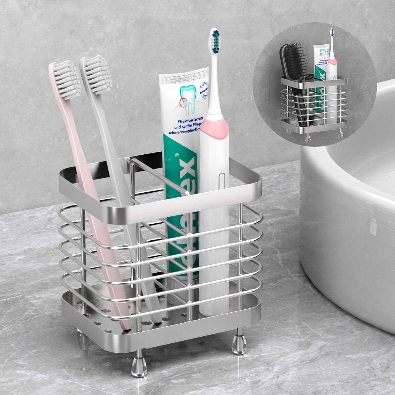 Photo 1 of Luxspire Toothbrush Holders for Bathroom, Stainless Steel Electric Toothbrush Holder Wall Mounted, Shower Toothbrush Toothpaste Holder, Bathroom Organizer Essentials, 2 Slots, Silver