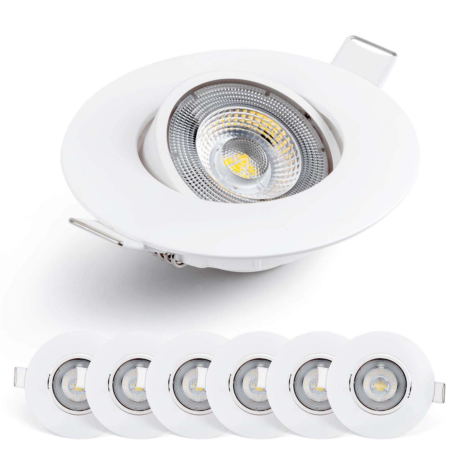 EMOS LED Spot Lights Ceiling Round 5W / 450lm, 6500K Cold White | 50° Tilt Swivel Recessed Ceiling Lights, Ultra Slim | Pack of 6 Recessed LED Downlights for Ceiling, Mains Powered, White