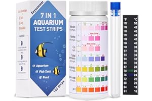 SAYSUMMER 7-Way Aquarium Test Strips, 100 Strips Aquarium Testing Kit for Freshwater, Fish Tank Pond Test Strips Testing pH, Alkalinity, Nitrite, Nitrate, Chlorine, Carbonate, Hardness