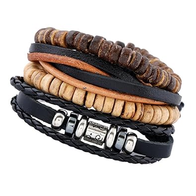 Amazon Sharplace 手作り ビーズ ブレスレット パンク レトロ レザー