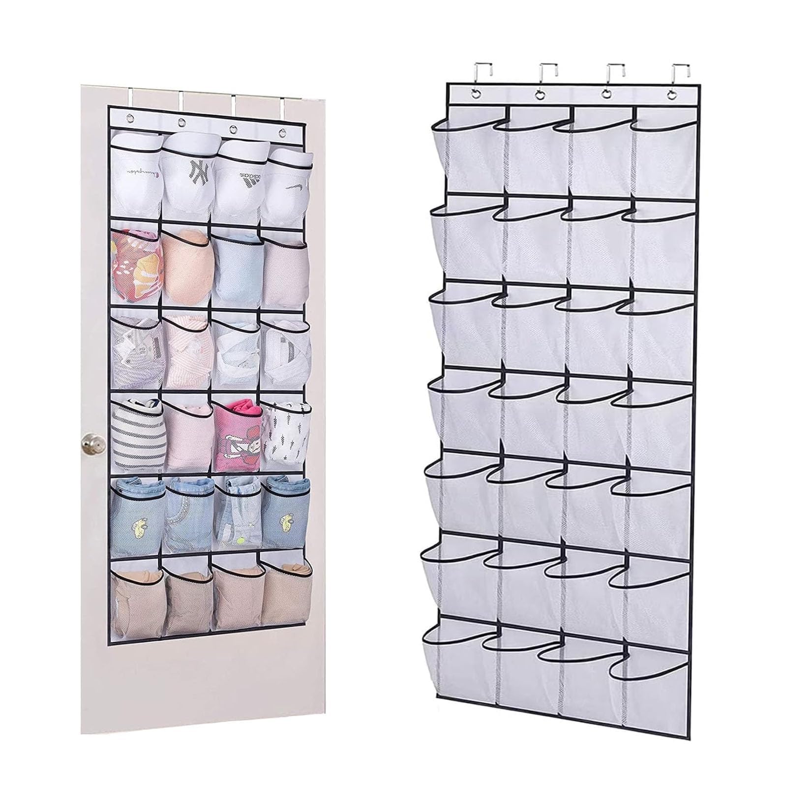 QXCFTW Over the Door Shoe Rack - 24 Pocket Over Door Shoe Organiser for Shoe Storage, Hanging Shoe Organiser, Space Saving Storage for Bedroom, Dorm, Living Room - White