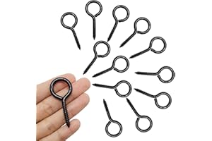 ECKJ 12 Pack of Screw Eye Hooks 2 Inch #14 Zinc Plated Black Metal Eye Bolt Screw-in Hook for Hanging Plants, String Lights, Christmas Ornaments, Bird Feeder, Wooden Sign, Wind Chimes, Rope, Curtain
