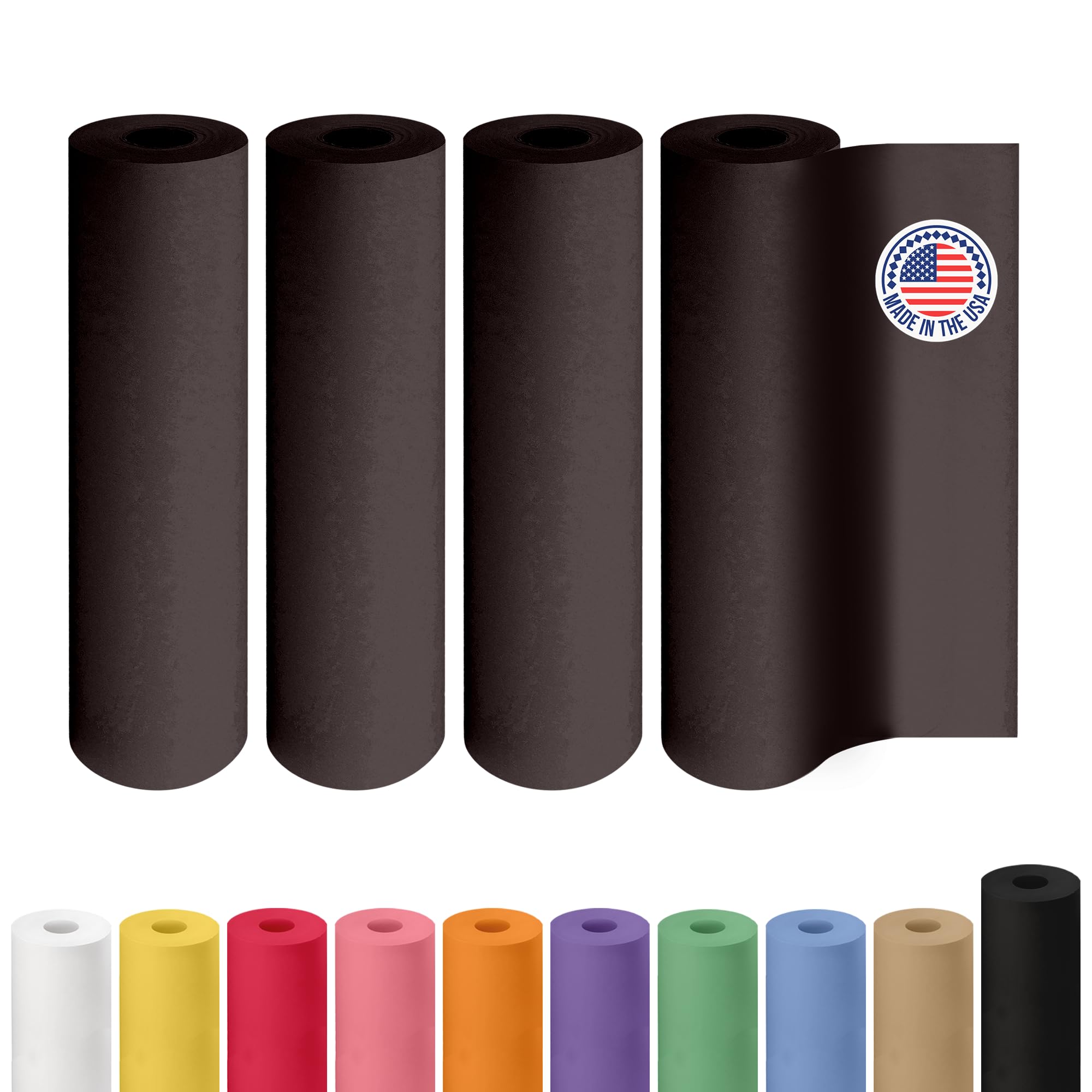 12" x 1200" (100 feet) Black Kraft Paper Roll, Pack of 4 - USA-Made Quality Craft Paper for Gift Wrapping, Kids Arts & Crafts, School Projects - 100% Recycled Natural, 50lb Thickness by IDL Packaging Image