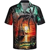 Hardaddy Men's Hawaiian Shirt Short Sleeves Coconut Printed Button Down Summer Beach Casual Shirts