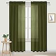DWCN Olive Green Sheer Curtains Semi Transparent Voile Rod Pocket Curtains for Bedroom and Living Room, 52 x 84 inches Long, Set of 2 Panels